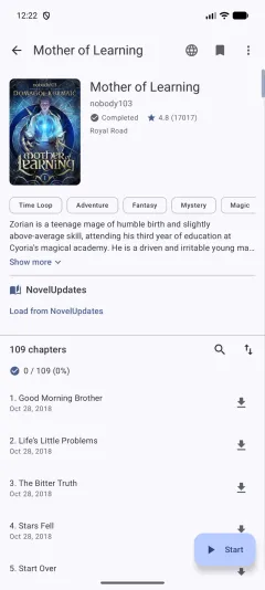 Novel detail screen